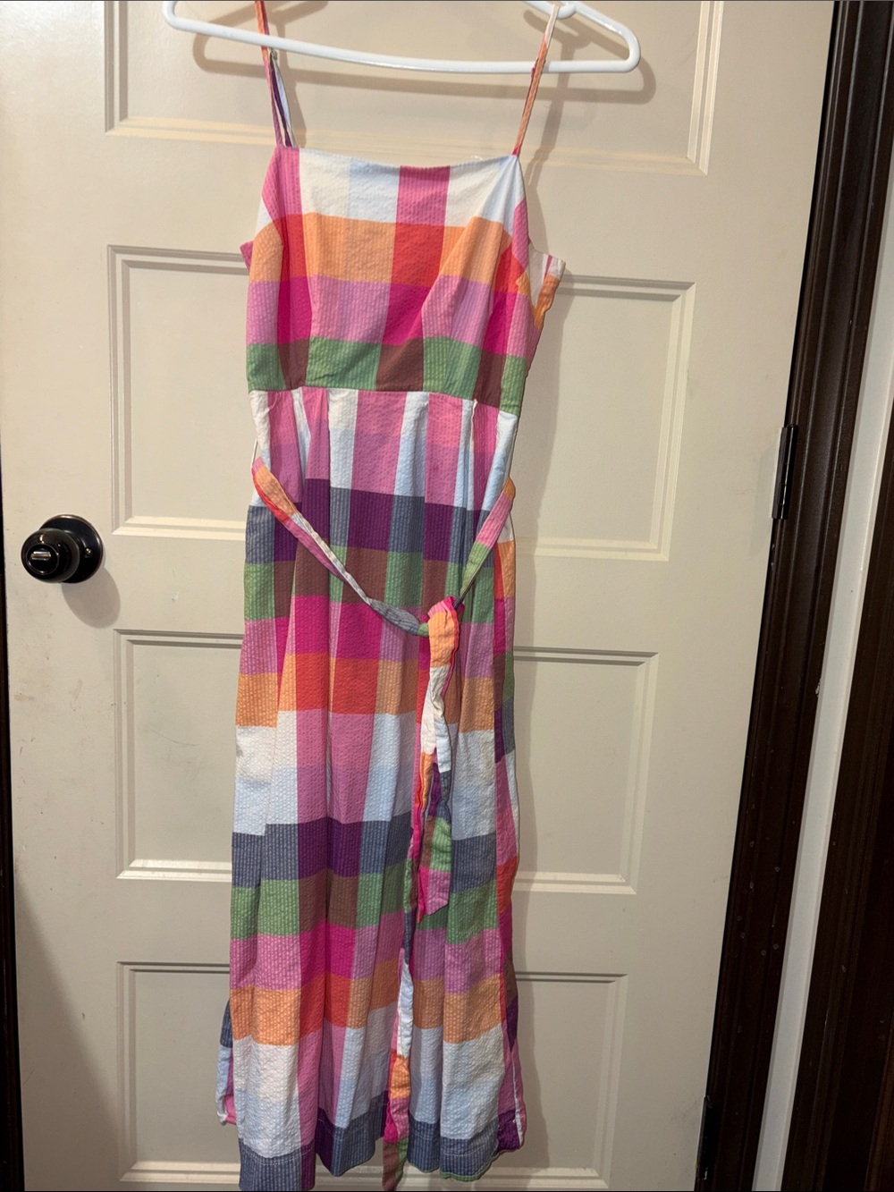 Kate Spade Colorblock Plaid Maxi Sundress with Tie Waist